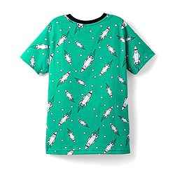 Pine Kids Single Jersey Knit Half Sleeves Co-ords Night Suit With Rocket Print - Green