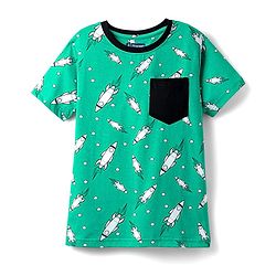 Pine Kids Single Jersey Knit Half Sleeves Co-ords Night Suit With Rocket Print - Green