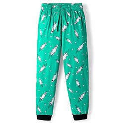 Pine Kids Single Jersey Knit Half Sleeves Co-ords Night Suit With Rocket Print - Green