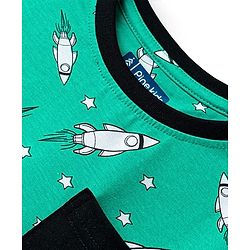 Pine Kids Single Jersey Knit Half Sleeves Co-ords Night Suit With Rocket Print - Green