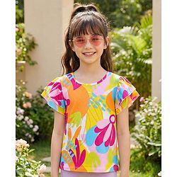 Pine Kids Cotton Knit Half Sleeves Floral Printed Top - Multicolor