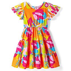 Pine Kids Cotton Knit Half Sleeves Frock With Floral Print - Multicolor