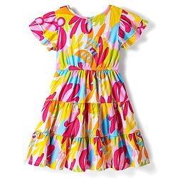 Pine Kids Cotton Knit Half Sleeves Frock With Floral Print - Multicolor