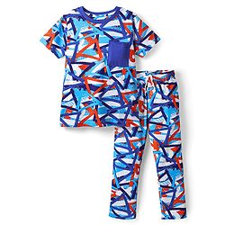Pine Kids Single Jersey Knit Half Sleeves Co-ords Night Suit With Abstract Print - Royal Blue