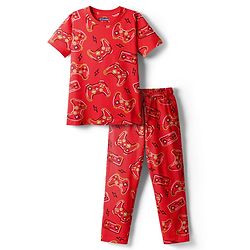 Pine Kids Single Jersey Knit Half Sleeves Night Suit  Co-ord  with Gaming Text Print - Red