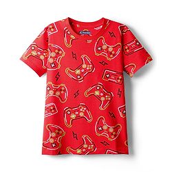 Pine Kids Single Jersey Knit Half Sleeves Night Suit  Co-ord  with Gaming Text Print - Red