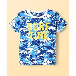 Pine Kids Single Jersey Knit Half Sleeves Co-ords Night Suit With Beach Theme Print - Light Blue