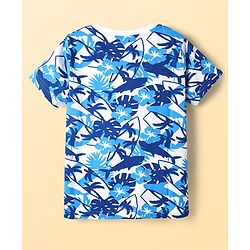 Pine Kids Single Jersey Knit Half Sleeves Co-ords Night Suit With Beach Theme Print - Light Blue