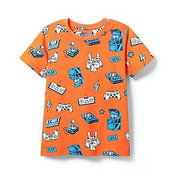 Pine Kids Single Jersey Knit Half Sleeves Co-ords Night Suit With Game Print - Orange