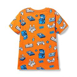 Pine Kids Single Jersey Knit Half Sleeves Co-ords Night Suit With Game Print - Orange