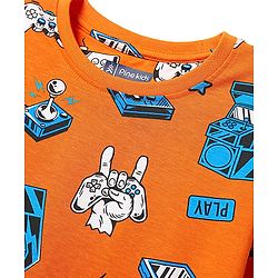 Pine Kids Single Jersey Knit Half Sleeves Co-ords Night Suit With Game Print - Orange
