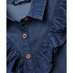 Pine Kids Cotton Woven Full Sleeves Solid Color Collared Top with Frill Detailing - Navy Blue
