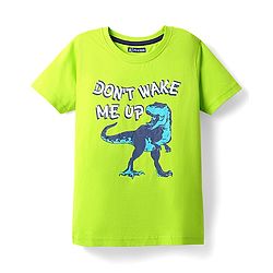 Pine Kids Single Jersey Knit Half Sleeves Night Suit With Dino Print - Lime Green & Navy Blue