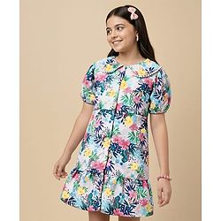 Pine Kids Cotton Woven Half Sleeves Frock With Floral Print - Multicolor