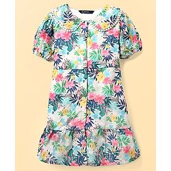 Pine Kids Cotton Woven Half Sleeves Frock With Floral Print - Multicolor