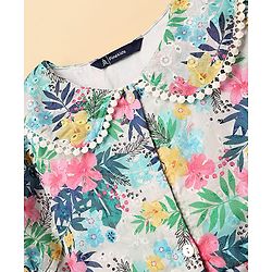 Pine Kids Cotton Woven Half Sleeves Frock With Floral Print - Multicolor