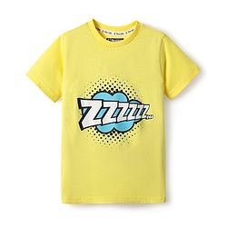 Pine Kids Single Jersey Knit Half Sleeves Co-Ord Night Suit with Text Zzzzz Text Print - Yellow & Light Blue