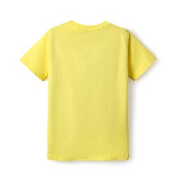Pine Kids Single Jersey Knit Half Sleeves Co-Ord Night Suit with Text Zzzzz Text Print - Yellow & Light Blue