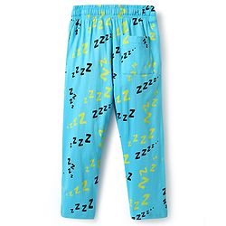 Pine Kids Single Jersey Knit Half Sleeves Co-Ord Night Suit with Text Zzzzz Text Print - Yellow & Light Blue