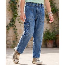 Pine Kids Denim Woven Full Length Washed Jeans - Blue