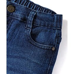 Pine Kids Denim Woven Above Knee Length Washed Shorts With Text Prints - Navy Blue