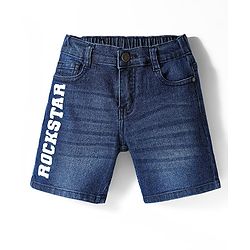 Pine Kids Denim Woven Above Knee Length Washed Shorts With Text Prints - Navy Blue