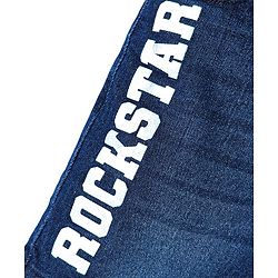 Pine Kids Denim Woven Above Knee Length Washed Shorts With Text Prints - Navy Blue