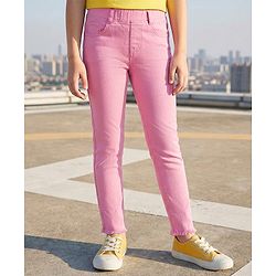 Pine Kids Denim Woven Ankle Length Washed Jeggings - Pink