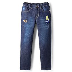 Pine Kids Denim Woven Full Length Washed Jean with Sporty Patch - Navy Blue