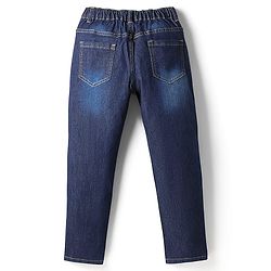 Pine Kids Denim Woven Full Length Washed Jean with Sporty Patch - Navy Blue