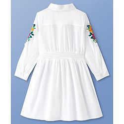 Pine Kids Cotton Woven Full Sleeves Shirt Dress with Floral Embroidery - White