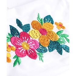 Pine Kids Cotton Woven Full Sleeves Shirt Dress with Floral Embroidery - White