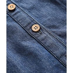 Pine Kids Cotton Woven Half Sleeves Collar Neck Shirt Style Solid Dress with Cinched Waist - Mid Blue