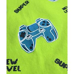 Pine Kids Single Jersey Knit Half Sleeves Co-Ord Night Suit With Gaming Print Theme - Limegreen