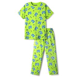 Pine Kids Single Jersey Knit Half Sleeves Co-Ord Night Suit With Gaming Print Theme - Limegreen
