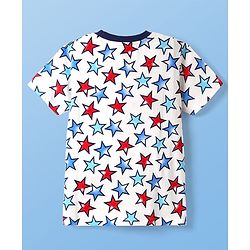 Pine Kids Single Jersey Knit Half Sleeves Co-Ord Night Suit With Star Print - White
