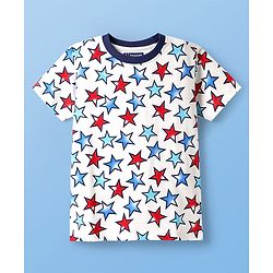 Pine Kids Single Jersey Knit Half Sleeves Co-Ord Night Suit With Star Print - White