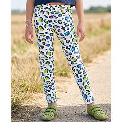 Pine Kids Cotton Lycra Knit Full Length Leggings with Cheetah Print - White