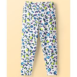 Pine Kids Cotton Lycra Knit Full Length Leggings with Cheetah Print - White
