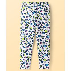 Pine Kids Cotton Lycra Knit Full Length Leggings with Cheetah Print - White