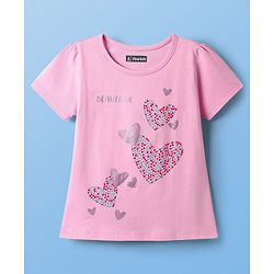 Pine Kids Single Jersey Knit Half Sleeves Night Suit With Hearts Print - Pink