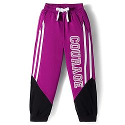 Pine Kids Cotton Knit Full Length Lounge Pant With Text Print & Tape Detailing - Violet