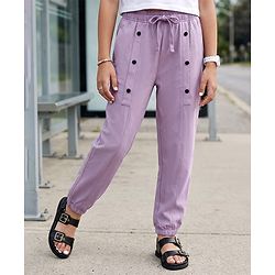 Pine Kids Cotton Knit Full Length Lounge Pant with Button Detailing - Lavender