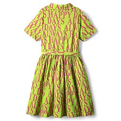 Pine Kids 100% Cotton Half Sleeves Text Printed Shirt Dress With Collar Neck & Belt - Green