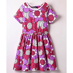 Pine Kids Cotton Knit Half Sleeves Frock With Floral Print - Multicolor