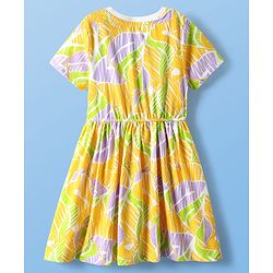 Pine Kids Cotton Knit Half Sleeves Frocks With Abstract Print - Yellow