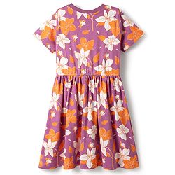 Pine Kids Cotton Knit Half Sleeves Frock With Floral Print - Fuchsia