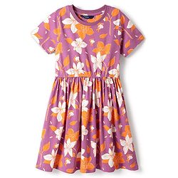 Pine Kids Cotton Knit Half Sleeves Frock With Floral Print - Fuchsia
