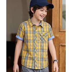 Pine Kids Cotton Woven Half Sleeves Checks Shirt - Yellow
