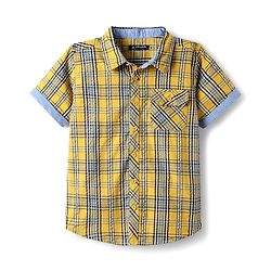 Pine Kids Cotton Woven Half Sleeves Checks Shirt - Yellow